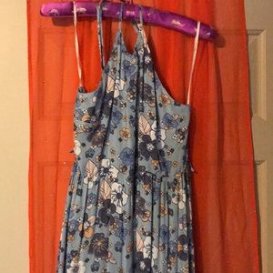 Blue floral long dress with tie back